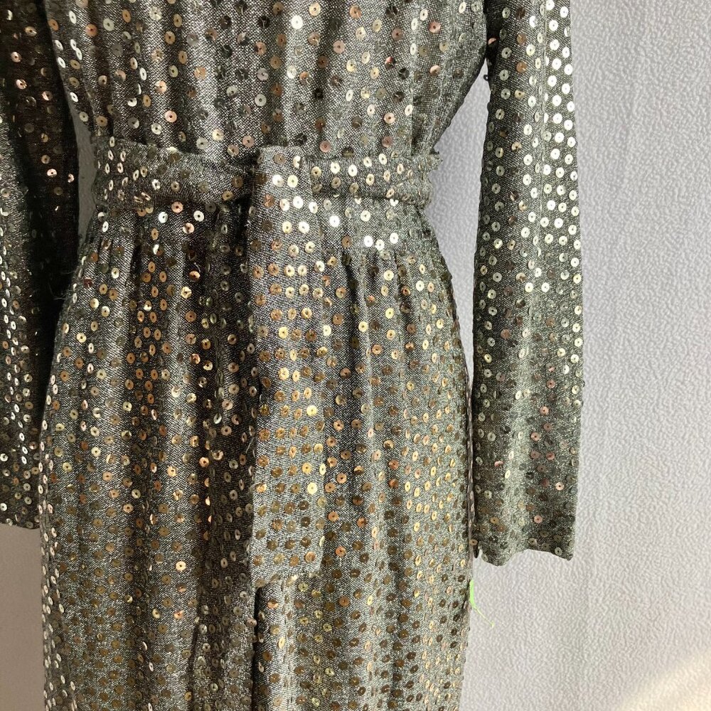 1970s Silver Sequined Modest Long Sleeve Maxi Dress - Picture 12 of 15